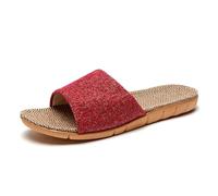 IOEUIWP Women's Breathable Linen Slippers Soft Sole Indoor For All Seasons Simple Versatile Home Wear Sandals Per interni ed esterni(Solid red,37-38)