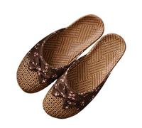 IOEUIWP Women's Breathable Linen Slippers Soft Sole Indoor For All Seasons Simple Versatile Home Wear Sandals Per interni ed esterni(Flower coffee,37-38)