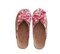 IOEUIWP Women's Breathable Linen Slippers Soft Sole Indoor For All Seasons Simple Versatile Home Wear Sandals Per interni ed esterni(Bow red,37-38)
