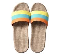 IOEUIWP Women's Breathable Linen Slippers Soft Sole Indoor For All Seasons Simple Versatile Home Wear Sandals Per interni ed esterni(Yellow Blue Orange,37-38)