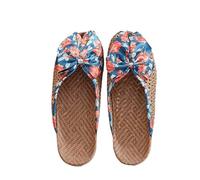 IOEUIWP Women's Breathable Linen Slippers Soft Sole Indoor For All Seasons Simple Versatile Home Wear Sandals Per interni ed esterni(Bow blue,37-38)