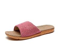IOEUIWP Women's Breathable Linen Slippers Soft Sole Indoor For All Seasons Simple Versatile Home Wear Sandals Per interni ed esterni(Solid Pink,37-38)