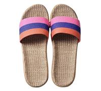 IOEUIWP Women's Breathable Linen Slippers Soft Sole Indoor For All Seasons Simple Versatile Home Wear Sandals Per interni ed esterni(Pink Purple Orange,37-38)