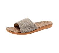 IOEUIWP Women's Breathable Linen Slippers Soft Sole Indoor For All Seasons Simple Versatile Home Wear Sandals Per interni ed esterni(Solid beige,37-38)