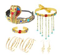 IOHJSA 7 Pezzi Accessori Costume Egiziano, Corona Egitto Collana Bracciale di Serpente orecchini Bracciale a serpentina, Gioielli Egiziani Oro Accessori Halloween per Donna Ragazze