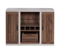ioHOMES Cato Industrial Buffet bicolore con ripiano aperto, portabottiglie di vino, cassetto a doghe e armadi, noce invecchiato e cemento