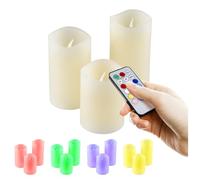 OLYMPIA IOIO - Set di 3 candele di vera cera con telecomando e 48 LED che cambiano colore