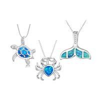 IOIUSKKU 3 ciondoli oceanici, collane blu e argento, regali per donne, tra cui una tartaruga, una collana a forma di sirena e un regalo per gli innamorati