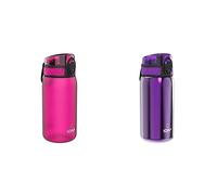 Ion8 Borraccia Bambini Senza Perdite, Senza BPA, Rosa & Borraccia Acciaio Inox Bambini Senza Perdite, 400 ml, Viola