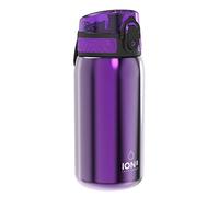 Ion8 Kids Water Bottle, Steel 400 ml/13 oz, Leak Proof, Easy to Open, Secure Lock, Dishwasher Safe, Flip Cover, Carry Handle, Easy Clean, Durable, Carbon Neutral, Metallic Purple