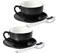 ionEgg Tazza da caffè in porcellana con piattino, 220 ml, per cappuccino, latte e tè, nero, set da 2
