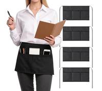 IONEKIUK Grembiule da cameriera, impermeabile, con 3 tasche, colore nero, 4 pezzi
