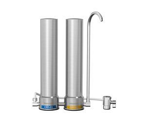 [Ioni d'argento] Waterdrop Sistema Filtraggio Acqua Banco Doppio Stadio, Riduce il Cloro, il Cattivo Gusto e l'odore, Filtrazione Potenziata Ioni d'argento, Acciaio Inossidabile, WD-CTF-09 (2 filtri)