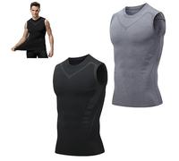 Ionic Shaping Vest, Men's Chest Compression Tops, Body Shaper Slimming Sports Muscle Gym Tank Tops, High Elastic Quick-Drying Comfortable and Breathable Shirts (L, Black+Gray)