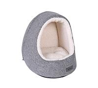 ionto Cuccia Grotta Gatti, Cuscino Reversibile, 40x35x38cm, Grigio Chiaro | Base Antiscivolo, Faux-Linen e Morbido Peluche, Pareti Imbottite Sfoderabili e Lavabili, Cuscino Reversibile Lavabile a Mano