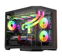 IONZ APEX EMBER- Case da gioco per PC, M/ATX Mid Tower, doppia camera, I/O anteriore tipo C, vetro temperato con accento in legno scuro e 6 ventole ARGB PWM