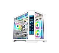 IONZ APEX Vision - Case da gioco per PC, M/ATX Mini Tower, doppia camera con 6 ventole ARGB PWM - Schermo LCD | Supporta 240 mm AIO, Bianco