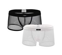 iooico Boxer da uomo, in morbida rete, trasparente, Air 1.1, 01 Nero+bianco, L