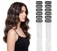 IOPJLK 12 ciocche di capelli argentate con clip per acconciature per feste | Ciocche di capelli argentate con clip robuste, facili da indossare e da togliere, per un accento scintillante a festival e