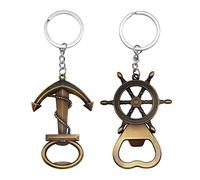 IOPJLK Portachiavi Apribottiglie 2 Pezzi, Portachiavi Multifunzione Vintage con Ancora e Timone, Portachiavi Apri Birra Portatile in Lega di Zinco per Bar Feste Regali Regalo per la Festa del Papà