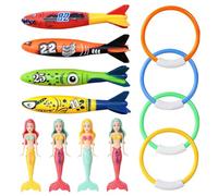 IOPJLK Set di giocattoli per immersioni subacquee, 12 pezzi, anelli per immersioni per bambini dai 4 ai 12 anni, siluri colorati e set di sirene subacquee, regalo per festa di piscina estiva per