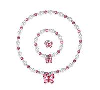 IOSPKKIO® Collana elasticizzata a farfalla, set di bracciali con collana per bambina, custodia rosa inclusa, collane per bambini con gioielli Little Princess