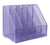 IOUGDSEC Libreria pieghevole A4, 5 scomparti verticali, porta riviste, portadocumenti, organizer da scrivania per ufficio, scuola e casa, viola