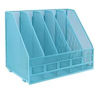 IOUGDSEC Libreria pieghevole A4, 5 scomparti verticali, porta riviste, portadocumenti, organizer da scrivania per ufficio, scuola e casa, blu cielo