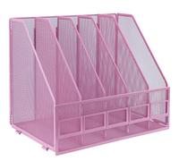 IOUGDSEC Libreria pieghevole in formato A4, 5 scomparti verticali, porta riviste, organizer da scrivania per ufficio, scuola e casa, rosa