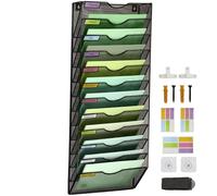 IOUGDSEC Organizer da parete verticale a 12 ripiani in rete da appendere, per ufficio, scuola, casa, set di ganci per etichette incluso