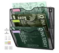 IOUGDSEC Organizer da parete verticale a 3 ripiani in rete da appendere, per ufficio, scuola, casa, set di ganci per etichette incluso