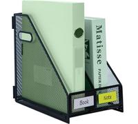 IOUGDSEC Portadocumenti A4 con manico, 2 scomparti verticali, organizer per libri, in rete metallica resistente, per ufficio, scuola e casa, nero