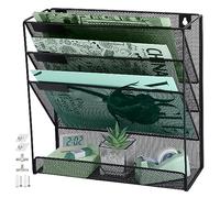IOUGDSEC Portadocumenti da parete a 4 ripiani, formato A4, in rete metallica, per riviste, documenti, riviste, documenti da parete, organizer da scrivania, colore nero