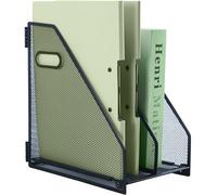 IOUGDSEC Portariviste in metallo per scrivania con 2 scomparti verticali, portadocumenti A4 con manico, in rete resistente, per ufficio, scuola e casa, nero