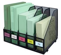IOUGDSEC Scaffale pieghevole in metallo, formato A4, 5 scomparti, verticale, organizer da scrivania, cartella portadocumenti per ufficio, scuola e casa, nero