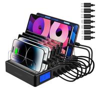 IOUGDSEC Stazione di ricarica rapida PD20W QC3.0 Multi porte USB, stazione di ricarica 7 in 1 per più dispositivi con display LCD compatibile per iPhone, iPad, Samsung, Huawei e altri (nero)