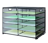 IOUGDSEC Vassoio per lettere con manico, organizer da scrivania a 10 ripiani in rete metallica, per documenti A4, per casa e ufficio, nero