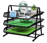 IOUGDSEC Vassoio per lettere in rete a 3 livelli, organizer per ufficio, organizer per cassetti in rete, supporti impilabili per documenti, per casa, ufficio e scuola,Nero