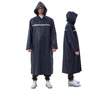 iOutdoor Products Poncho Impermeabile 100% con Cappuccio Coulisse / Zip / Bottone / Nastro Riflettente, Morbido, Traspirante, Resistente All'abrasione, Resistente Allo Strappo (Navy, 2XL(171-180 CM))