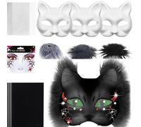 Iouyjiu Blank Cat Mask Craft Kit, Costume Prop with Felt and Mesh Sheet, Creative Cosplay Activity for Men and Women, Party Art Project for Masquerade or Halloween, 7.48x6.69 Inches