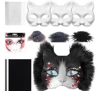 Iouyjiu Blank Cat Mask Craft Kit, Costume Prop with Felt and Mesh Sheet, Creative Cosplay Activity for Men and Women, Party Art Project for Masquerade or Halloween, 7.48x6.69 Inches