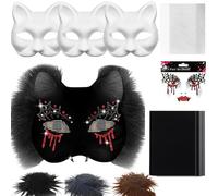 Iouyjiu Blank Cat Mask Craft Kit, Costume Prop with Felt and Mesh Sheet, Creative Cosplay Activity for Men and Women, Party Art Project for Masquerade or Halloween, 7.48x6.69 Inches