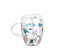 Iouyjiu da caffè a doppia parete trasparente, design con fiori secchi, eleganti tazze in con design floreale, da caffè artistica con manico, 8,5 x 11,4 cm, per bevande calde e fredde