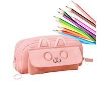 Iouyjiu Embroidered Cat Pencil Bag, Cat Themed Zippered Pencil Pouch, Lightweight Large Capacity Pencils Case, Stylish Pencil Storages 8.27x3.15x4.33 for School, Home (Beige, Black, Pink), rosa, Se