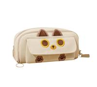 Iouyjiu Embroidered Cat Pencil Bag, Cat Themed Zippered Pencil Pouch, Lightweight Large Capacity Pencils Case, Stylish Pencil Storages 8.27x3.15x4.33 for School, Home (Beige, Black, Pink), beige, Se
