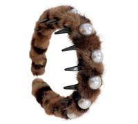 Iouyjiu Girls Pearl Headband - Elegant Hair Accessory for Styling | Plush Wrapped Band with Comb Teeth Grip, Decorative Wearable Headpiece for Women Lady Teacher Photo Party Birthday Events