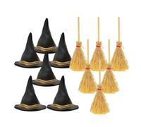 Iouyjiu Mini Witch Hat, Small Black Witch Hats, Miniature Costume with Broom for Party Wedding Toddler Kids Adults Doll House Baby Girls Halloween Decoration, 4.53x1.65x0.24 Inches