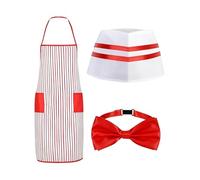 Iouyjiu Waiter Costume Set - Waitress Popcorn Cosplay Uniform for Role Playing | Classic Carnival Outfit with Apron Hat Bow Tie Accessories for Birthday Festivals Party Christmas Halloween Fun Events