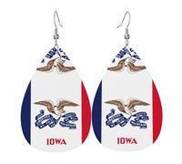 Iowa - Orecchino in pelle con bandiera dello Stato dell'Iowa, da donna, con pendente a goccia, accessori alla moda, per, Misura unica, Pelle
