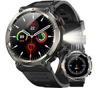 IOWODO Smartwatch Uomo Militare 1.45" con Chiamate Bluetooth, Batteria 960mAh, Torcia LED, Bussola, IP68 Impermeabile, Monitoraggio Cuore/Ossigeno nel Sangue/Sonno, 100+ Modalità Sportive, 2 Cinturini